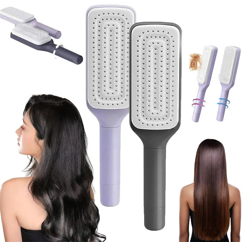 1/2Pcs Rotatable Self Cleaning Hair Brush Massage Air Cushion Comb Magic Retractable Self-Cleaning Massage Brush Telescopic Comb