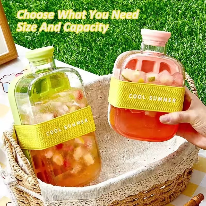 Silicone One-Click Ice Mold Bottle Cooler Cup with Straw Ice Cube Tray with Lid for Freezer Creative NO TOUCH Mould for Summer