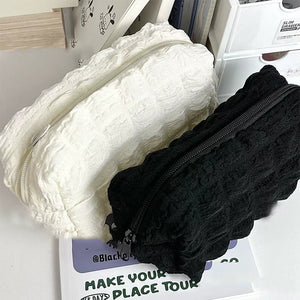 Puffs Cute Zipper Cosmetics Bag Korean Stationery Pen Case Large Capacity Women Travel Make up Toiletry Bag Washing Pouch