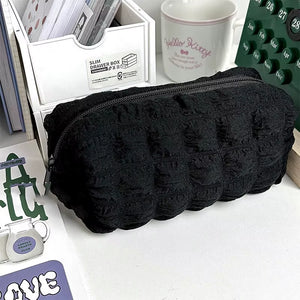 Puffs Cute Zipper Cosmetics Bag Korean Stationery Pen Case Large Capacity Women Travel Make up Toiletry Bag Washing Pouch