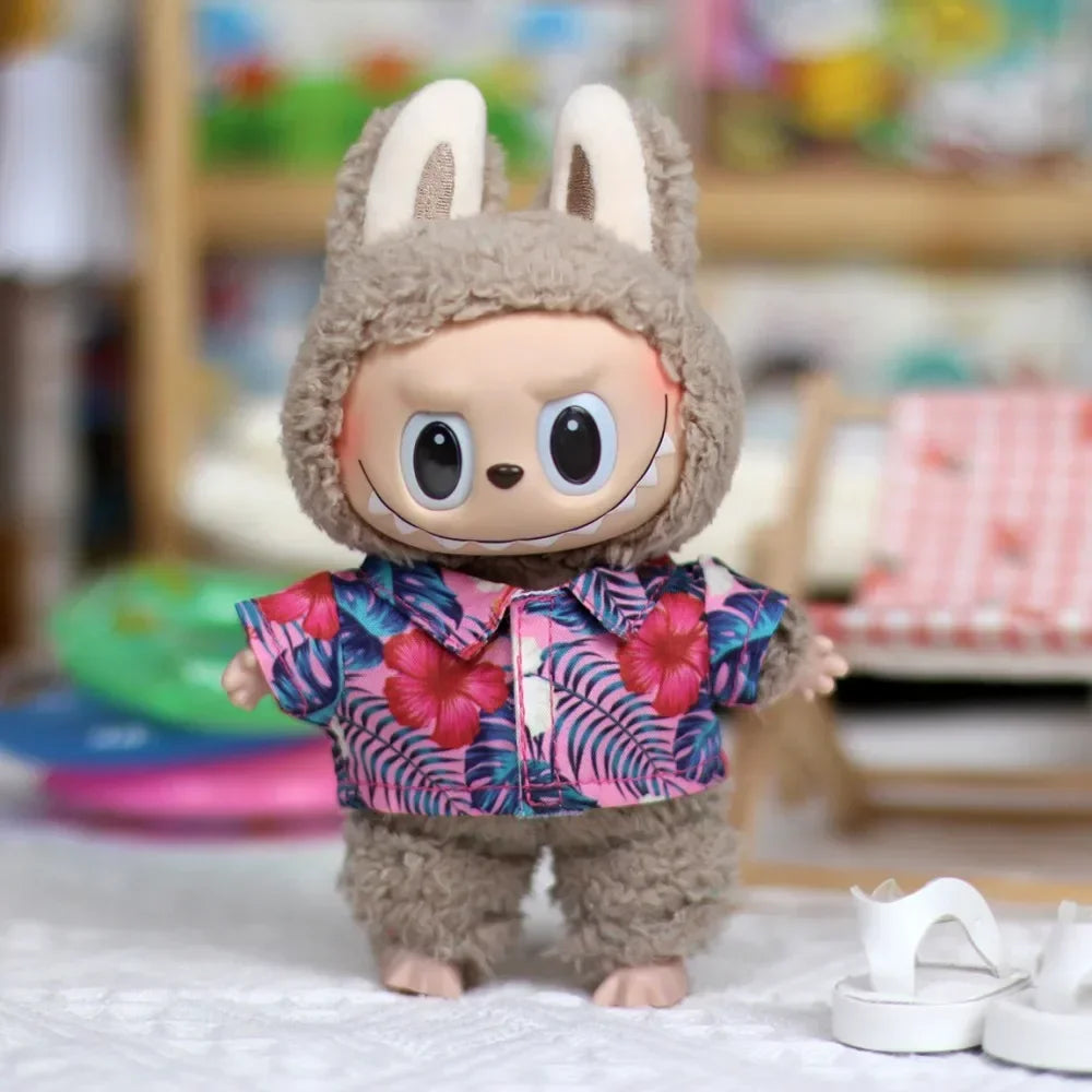 17Cm Labubu Dollcute Mini Clothes Outfit Accessories Denim Jumpsuit Dress Diy Labubu Doll Clothes For