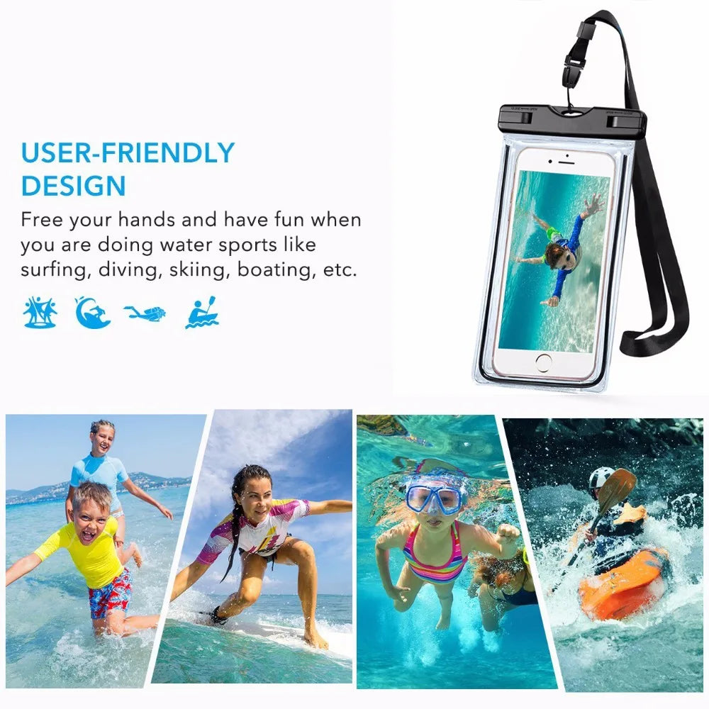 1Pcs Universal Waterproof Phone Pouch Cellphone Dry Bag Case Underwater Phone Protector PV Cover for Kayaking, Beach, Fishing