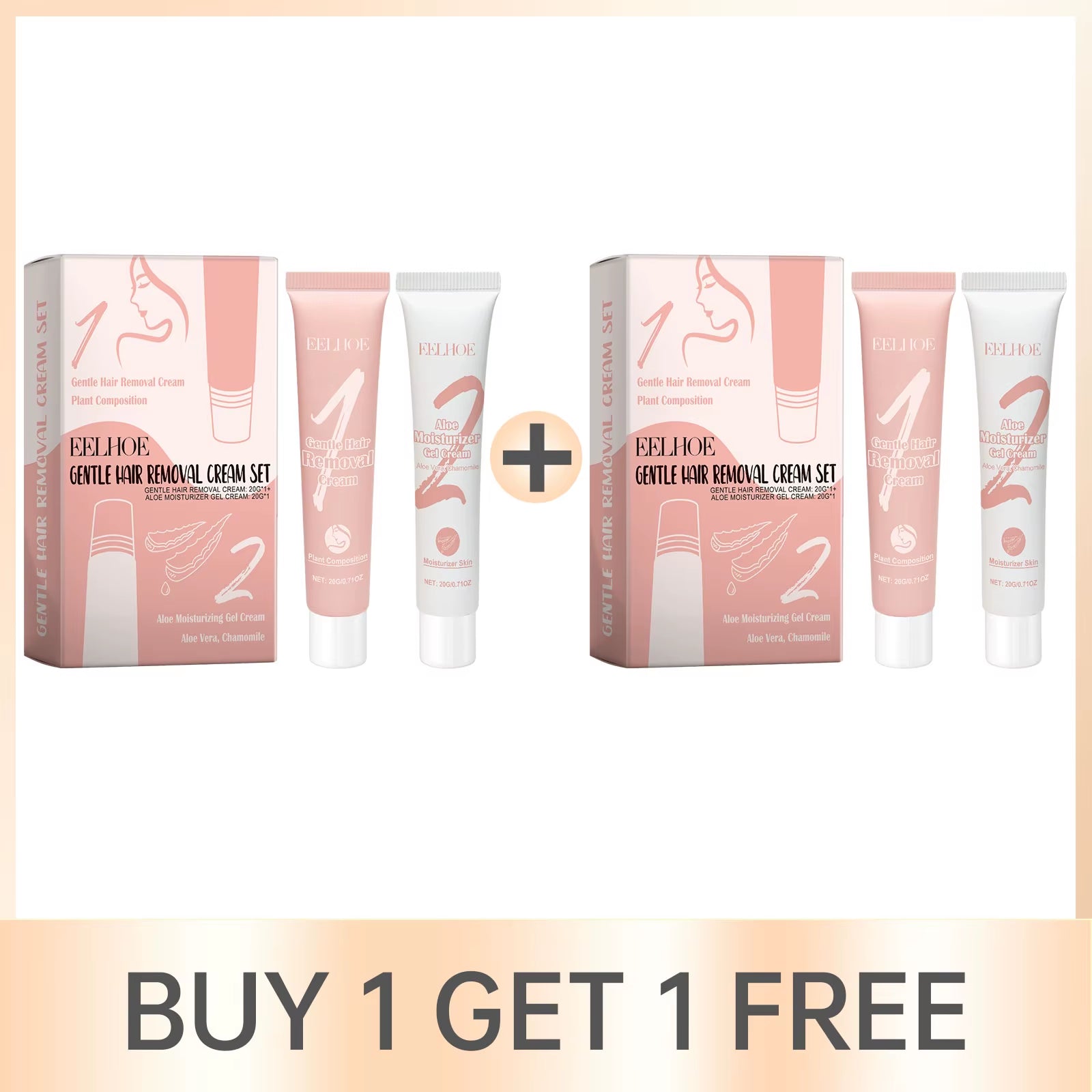 Hair Removal Set for Face Painless Gentle Facial Lip Hair Removal Cream Aloe Gel Reduce Redness Soothing Moisturizing Skin Care
