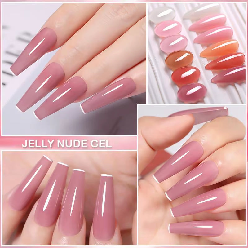 6PCS/SET 7Ml Jelly Pink Nude Translucent Gel Nail Polish Set Semi Permanent Soak off Nail Art Manicure Gel Set