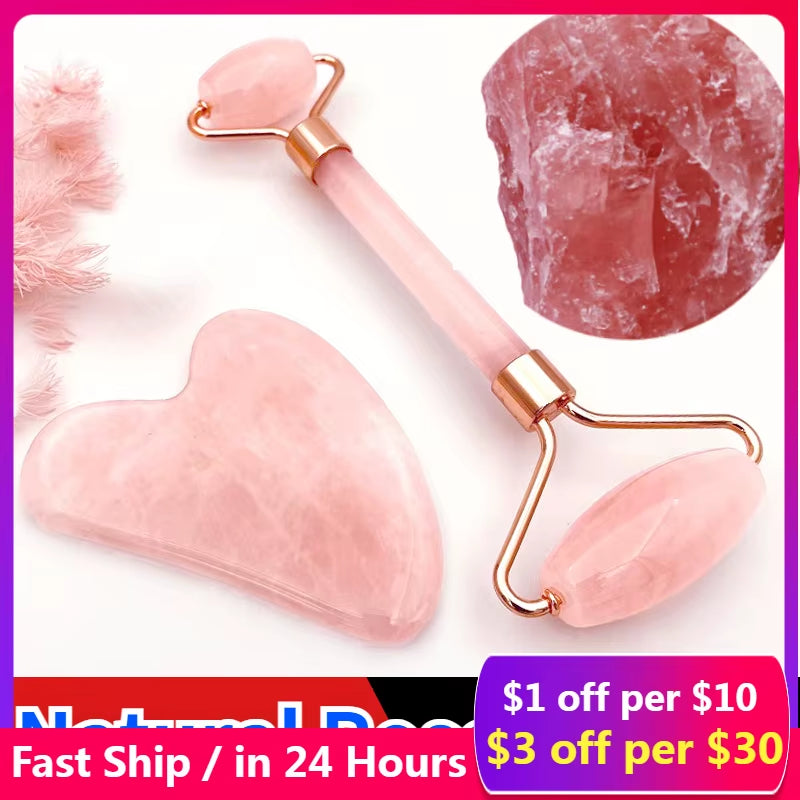 Rose Quartz Powder Crystal Jade Roller Massage Spa Natural Pink Face Massagers Gua Sha Natural Stone Gua Sha Tools Face Gua Sha