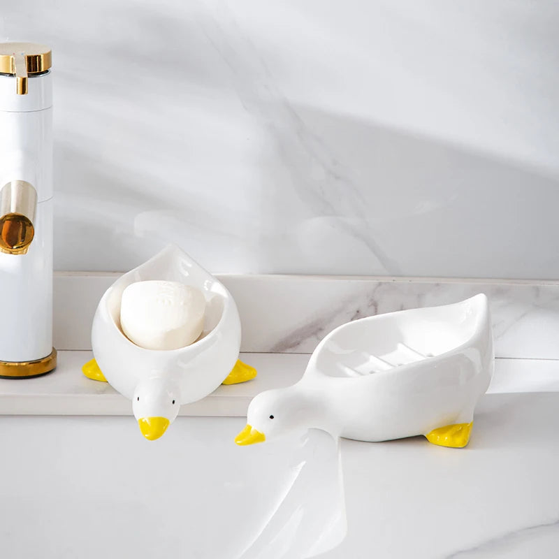 1PC Yellow Duck Shape Soap Box Cartoon Soap Dish Drainable Soap Holder Soap Container Soap Dish for Tray Bathroom Accessories