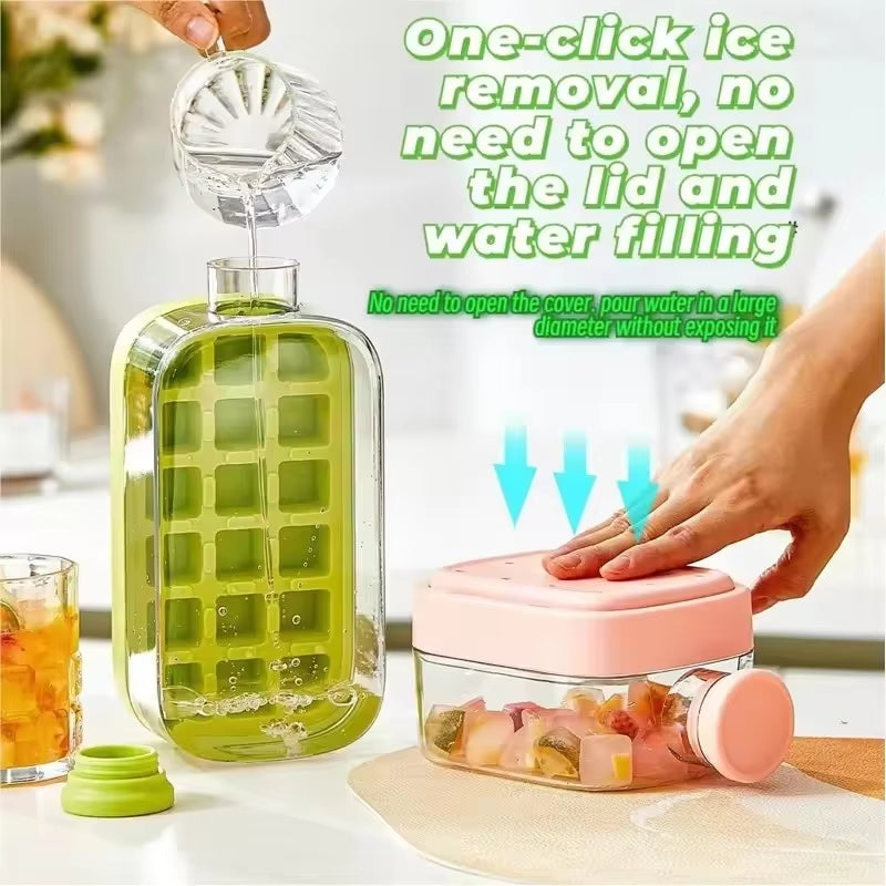 Silicone One-Click Ice Mold Bottle Cooler Cup with Straw Ice Cube Tray with Lid for Freezer Creative NO TOUCH Mould for Summer